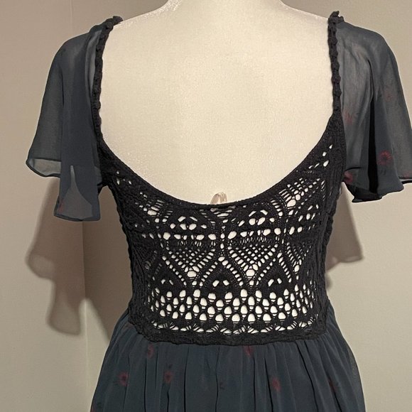 Free People Dark Green Crochet and Chiffon Floral Dress, Size Medium - Picture 2 of 16